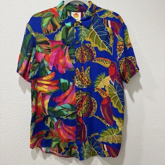 Farm Rio Tropical Button Down Shirt Banana Beaks Floral Mixed Print Sz S - Picture 1 of 9